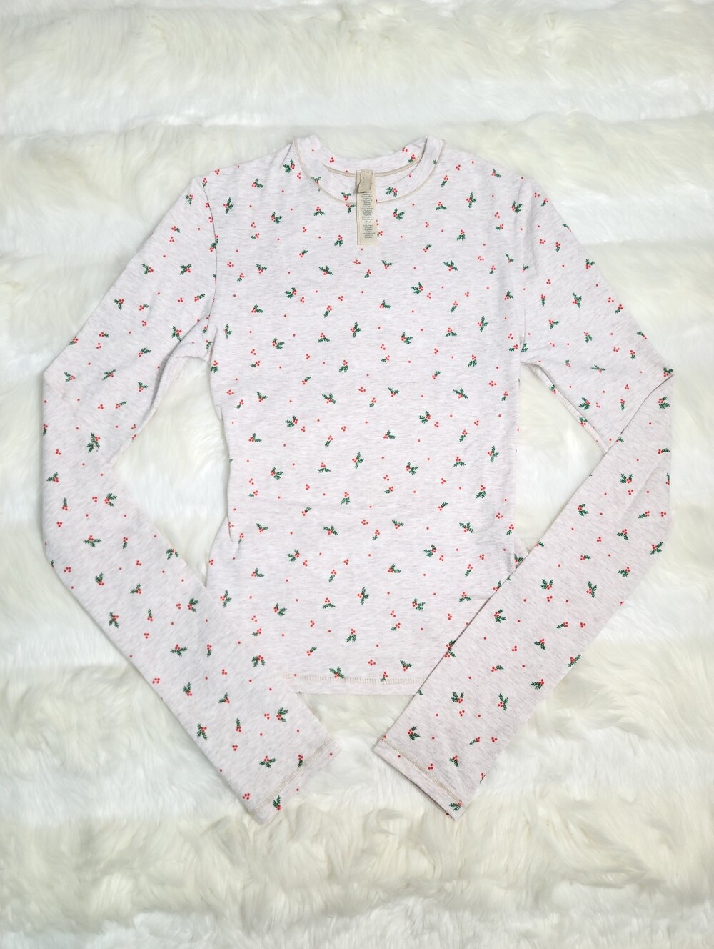 SKIMS Cotton Jersey Long Sleeve T-shirt Holly Print Oatmeal Women XS NEW